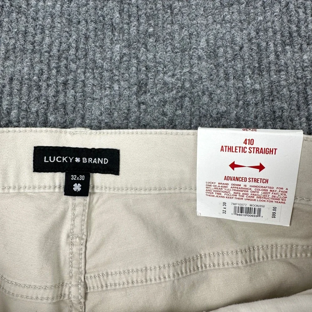NWT Lucky Brand 410 Athletic Straight Pants Mens 32x30 Moon Beige Cotton Stretch